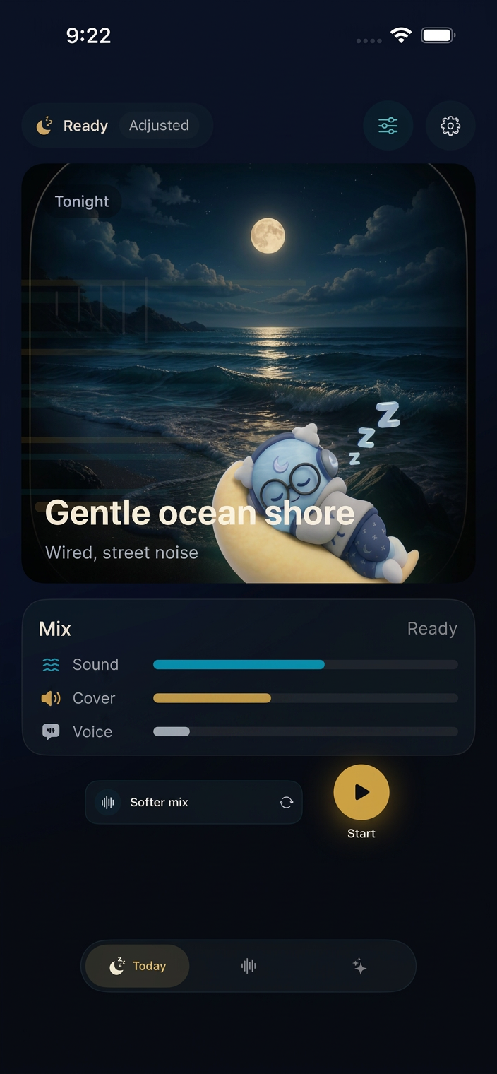 NeuRest today screen with an ocean shore soundscape playing.